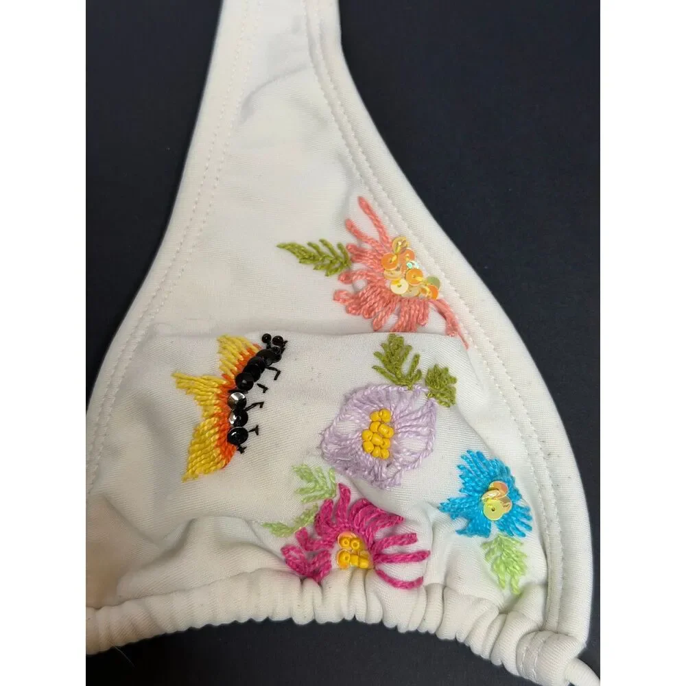 Brazilian Bikini Women's Size M Embroidered Sequin Halter Tie Side Two Piece